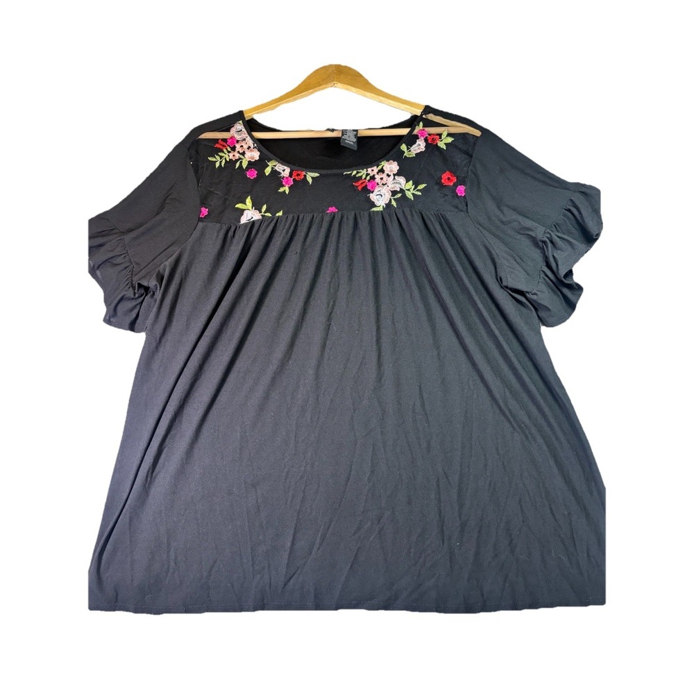 Kristen Nicole Top Women's 3X  Sheer Front Yoke‎ With Floral Embroidery Romantic